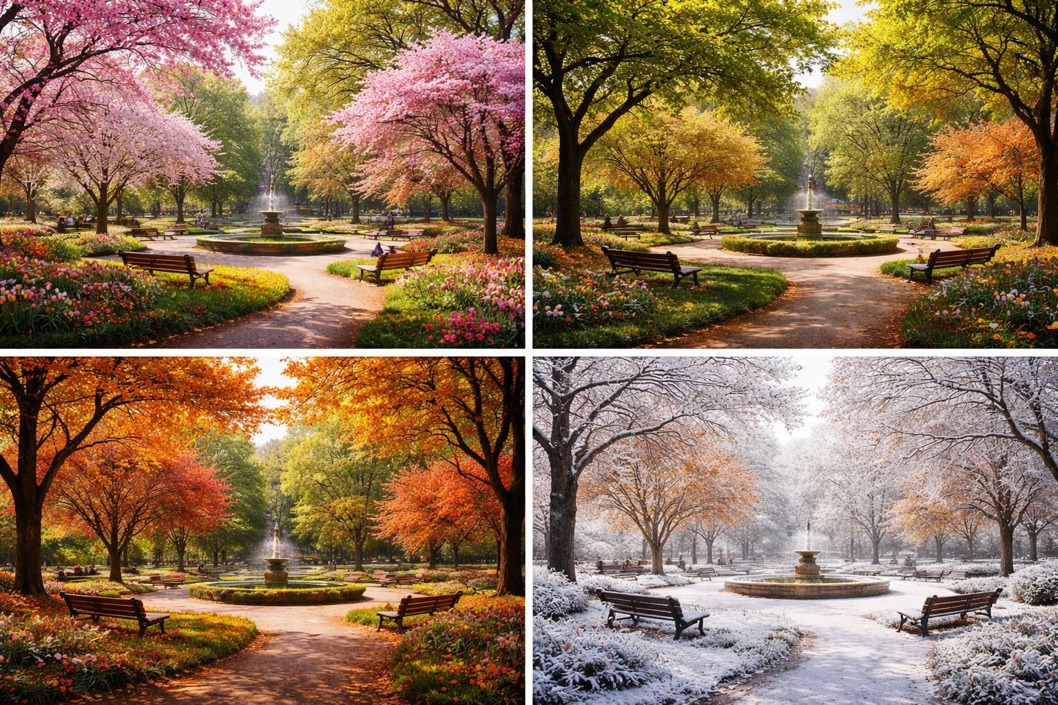 découvrez la beauté naturelle du square norman tout au long des saisons, un lieu paisible où la nature change et révèle ses couleurs uniques en hiver, printemps, été et automne.