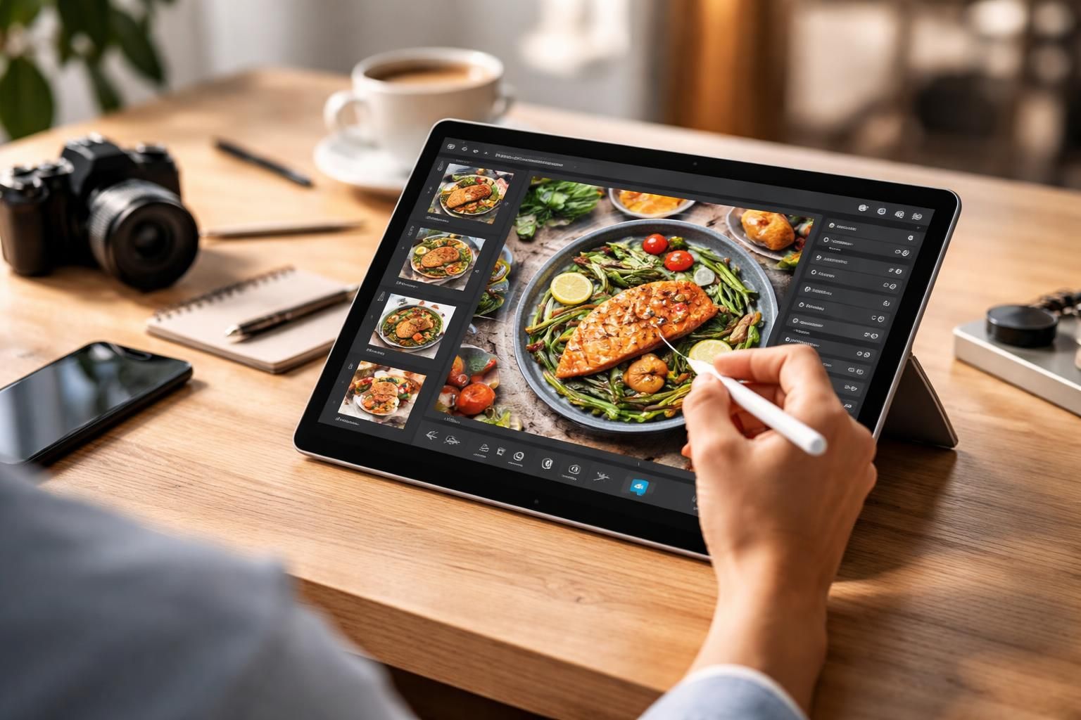 apprenez à retoucher facilement vos photos de plats directement sur votre tablette tactile microsoft surface avant de les publier sur vos réseaux sociaux ou blog culinaire.
