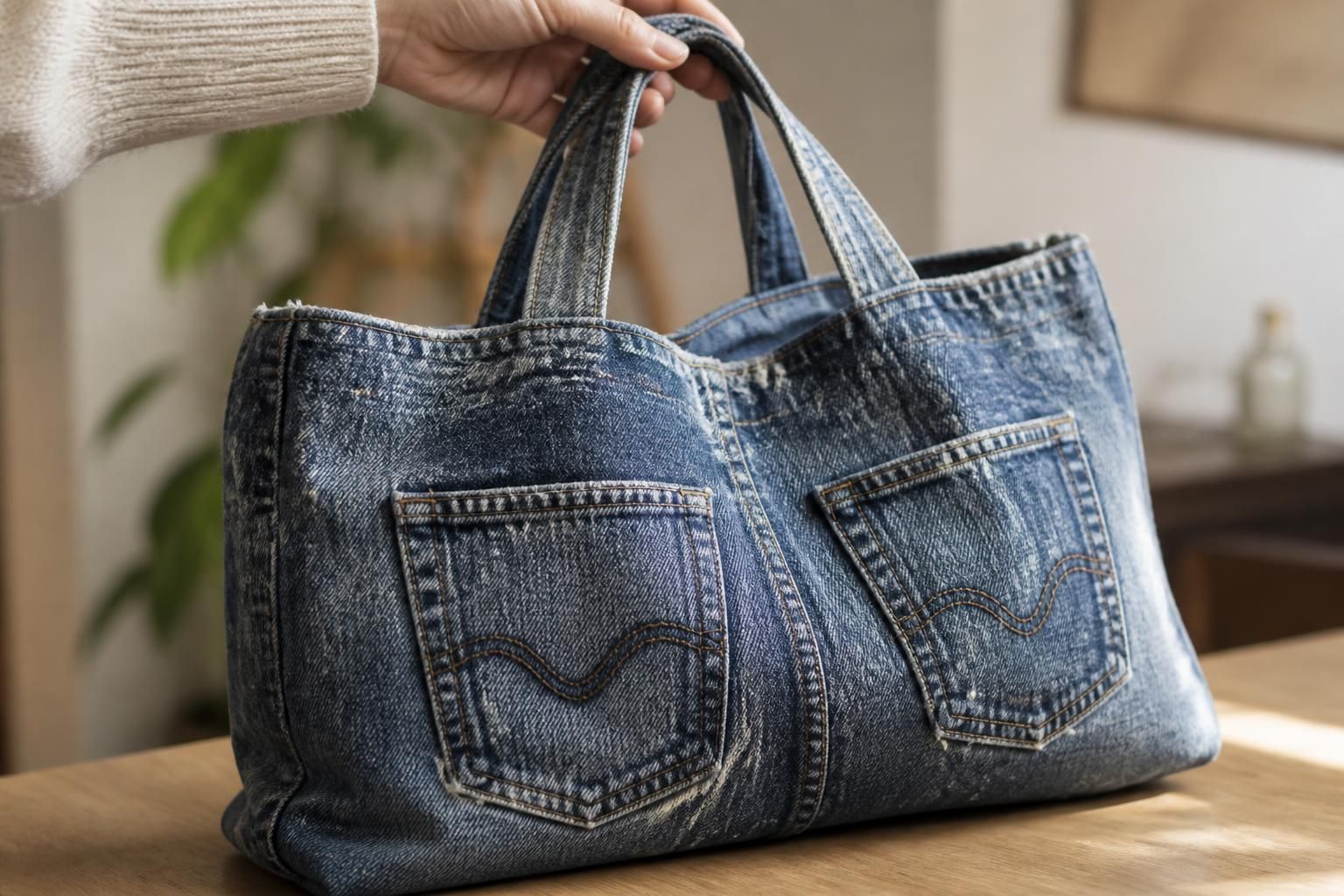 découvrez notre cabas vintage en jean recyclé, l'accessoire incontournable pour les amateurs de mode éthique alliant style, durabilité et originalité.