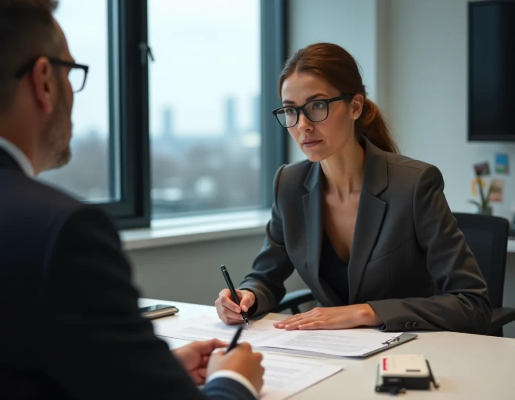Avocate en droit du travail défendant les intérêts des salariés lors d'une consultation à Brest