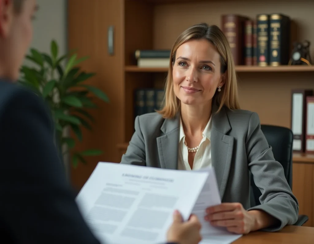 Avocate spécialisée en divorce et droit de la famille assise à un bureau de consultation à Brest