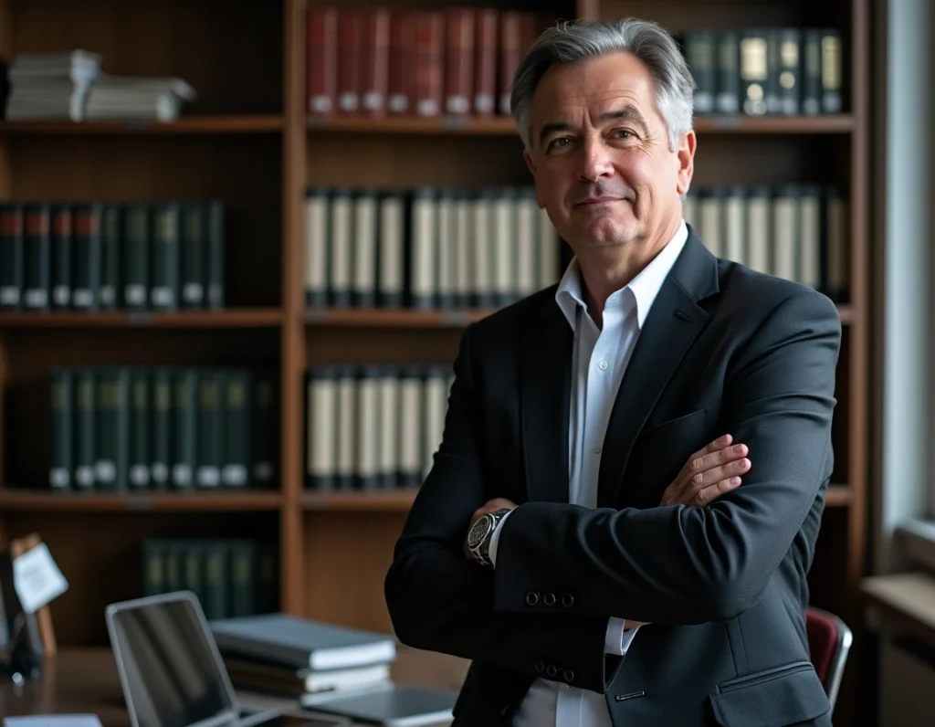 Avocat spécialisé en droit social dans son cabinet dédié à Brest entouré de codes juridiques
